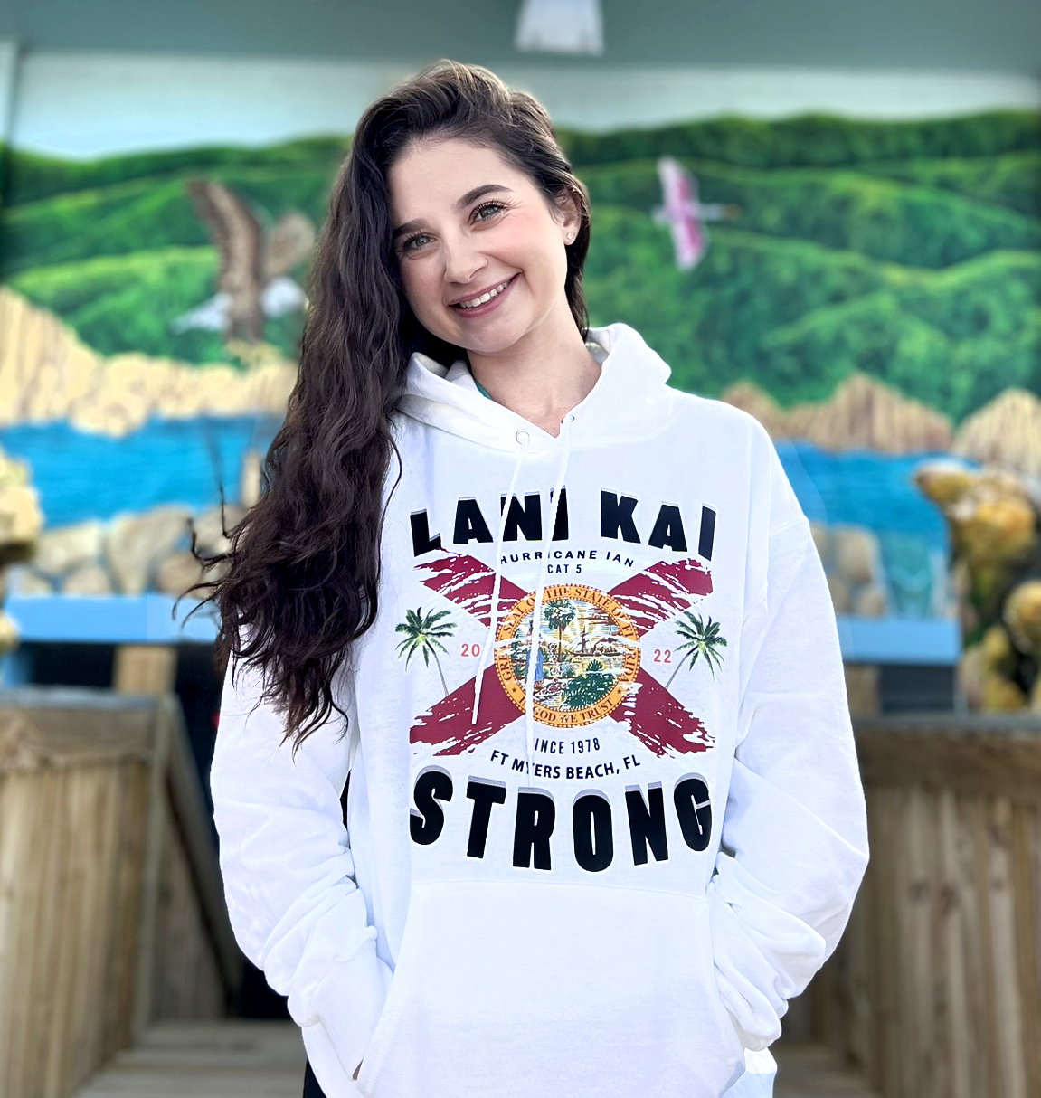 LANI KAI STRONG Hurricane Ian Cat 5 Pull-Over Hoodie (White)